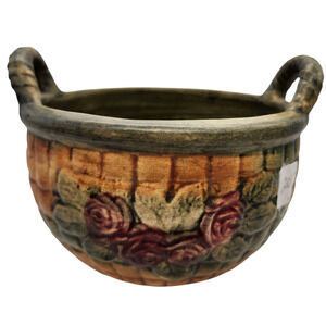 Vintage Weller Pottery Flemish Rose Basket 5 1/2" High